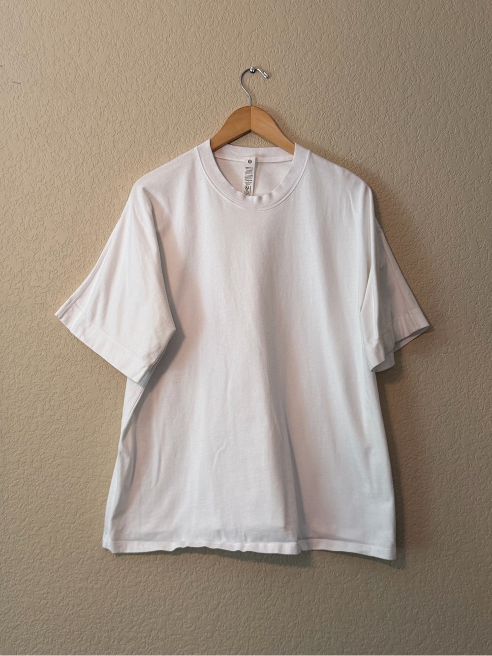 Lululemon Women's White Cotton Jersey Oversized Short Sleeve, Sz LG